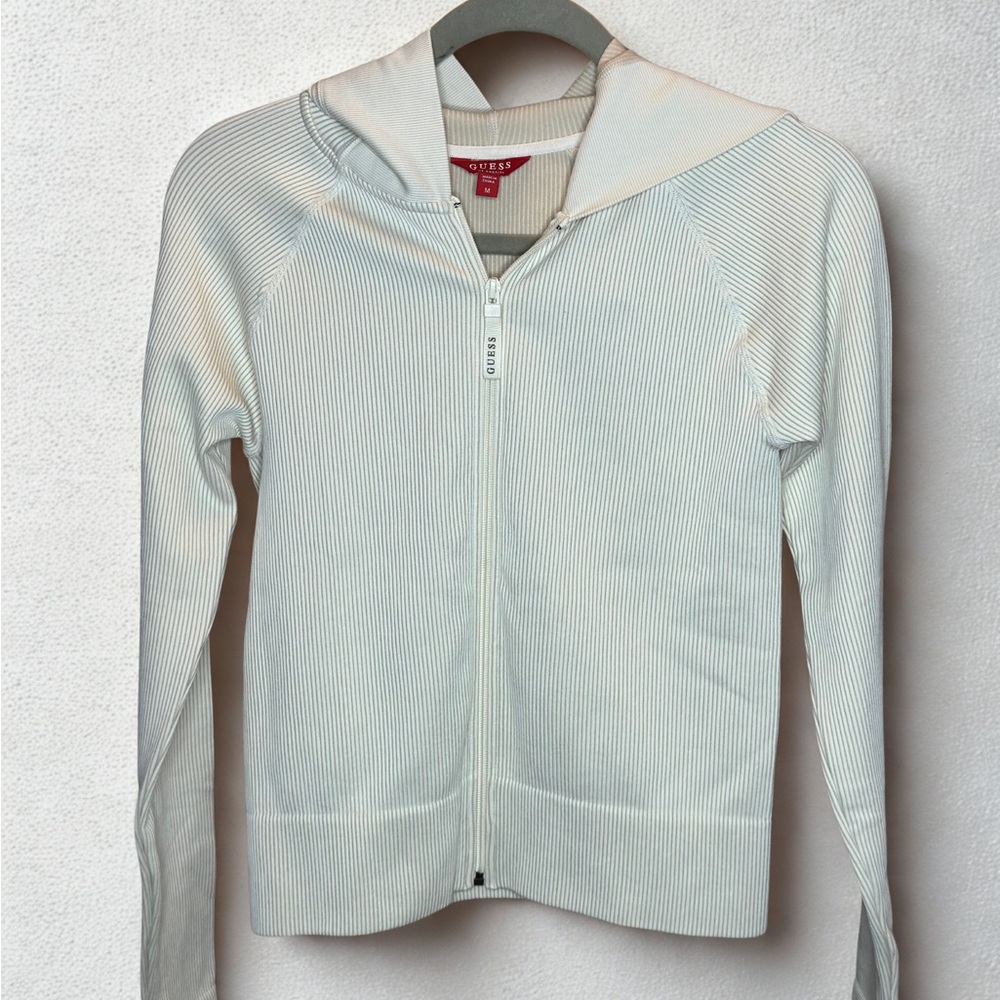 Guess Cream Striped Zip-Up Hoodie